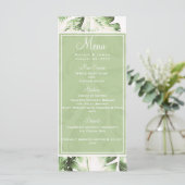 Hochzeitsmenü der eleganten White Green Tropical B Menükarte (Stehend Vorderseite)