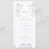 Hochzeitsmenü der französischen Rose in Blau und W Menükarte (Vorne/Hinten)