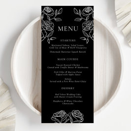 Hochzeitsmenü der französischen Rose in Schwarz un Menükarte