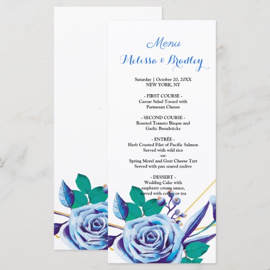 Hochzeitsmenü der geometrischen Goldrahmen-Blütenf Programm (Vorne/Hinten)