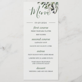 Hochzeitsmenü der Grünen Olive Branch Menükarte
