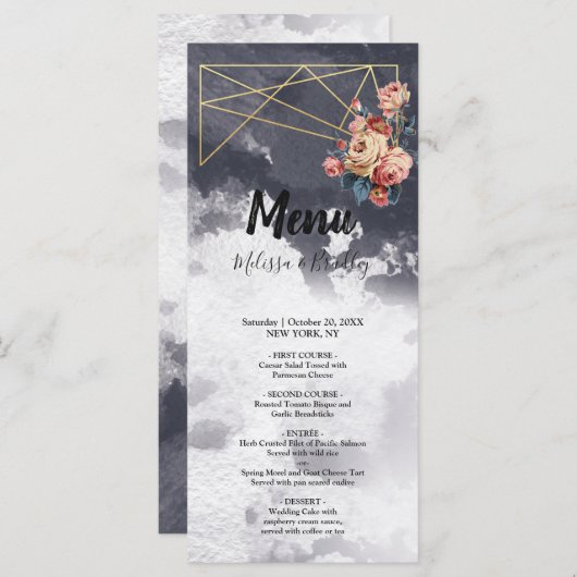 Hochzeitsmenü der Navy GEOMETRIC WATERCOLOR Programm (Vorne/Hinten)