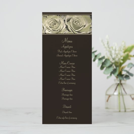Hochzeitsmenü der Platinum Rose Menükarte (Stehend Vorderseite)