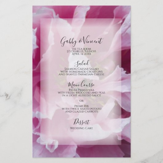 Hochzeitsmenü der Rosa Blume (Vorderseite)