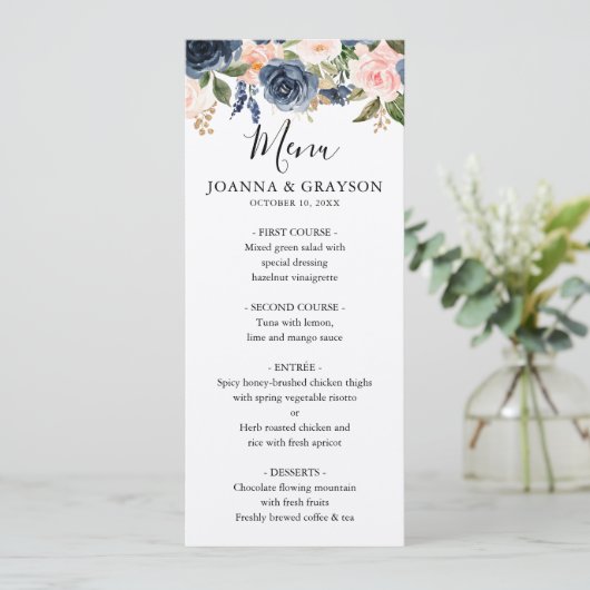 Hochzeitsmenü der Rosenblume Einladung (Stehend Vorderseite)