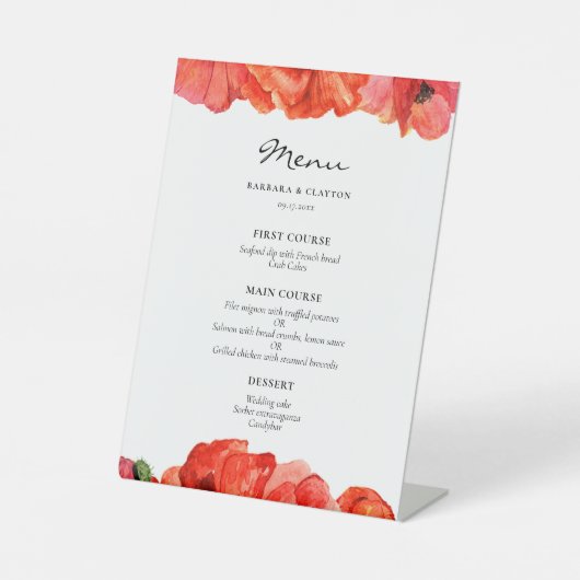 Hochzeitsmenü der Roten Popper Sockelschild (Vorderseite)