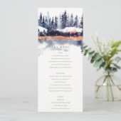 Hochzeitsmenü der Rust Navy Winter Pine Forest Sno Einladung (Stehend Vorderseite)