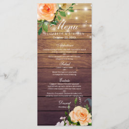 Hochzeitsmenü der rustikalen Holz-Rose Menükarte