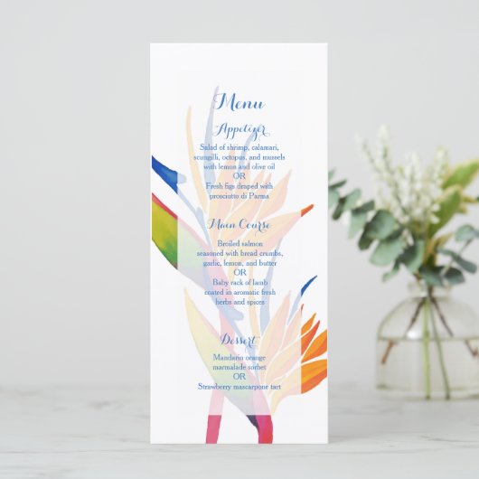 Hochzeitsmenü der tropischen Blume Menükarte (Stehend Vorderseite)