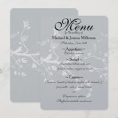 Hochzeitsmenü der White Gray Bird Branches Menükarte (Vorne/Hinten)