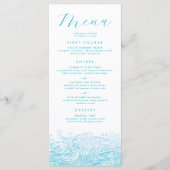 Hochzeitsmenü des Aqua Blue Ocean Waves Beach Menükarte (Vorderseite)