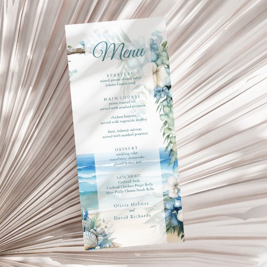 Hochzeitsmenü des Blue Tropical Arch Beach Menükarte