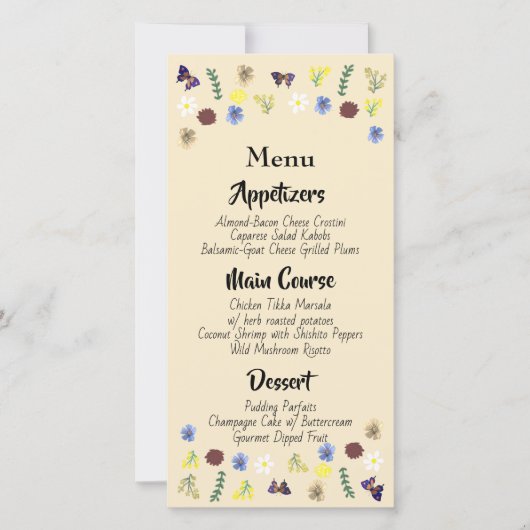 Hochzeitsmenü des Botanischen Blumengartens (Vorderseite)