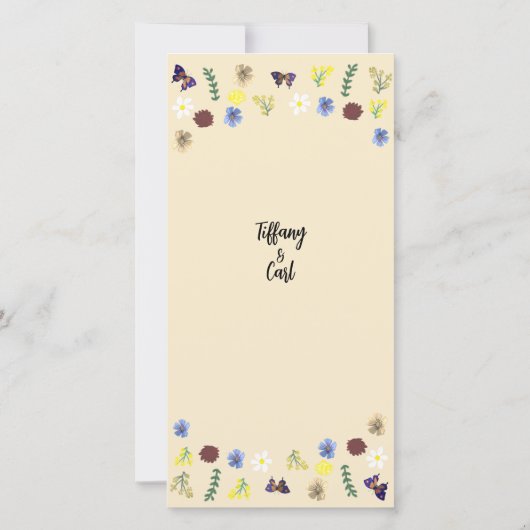 Hochzeitsmenü des Botanischen Blumengartens (Rückseite)