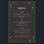 Hochzeitsmenü des Celestial Boho Tarots<br><div class="desc">Dieses himmlische Hochzeitsmenü ist Teil einer Sammlung,  die mit Tarot-Karten inspiriert wird. Dieses Design zeichnet sich durch einen Rahmen mit illustrierten Sternen in einer schwarz-cremefarbenen Palette aus. Dies wäre ideal für eine himmlische Hochzeit oder für jeden,  der einen leckeren oder witzigen Stil für seine Hochzeitskarte will.</div>