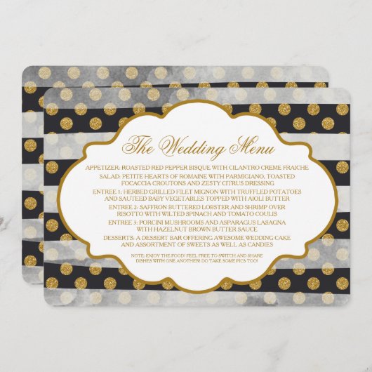 Hochzeitsmenü des Gold Glitzer Glamours Menükarte (Vorne/Hinten)
