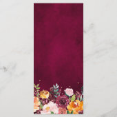 Hochzeitsmenü des Herbstes Burgund Blush Bloral Bl Menükarte (Rückseite)