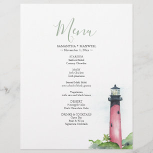 Hochzeitsmenü des Leuchtturms Coastal Watercolor Flyer