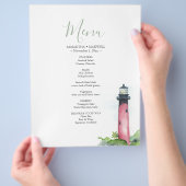 Hochzeitsmenü des Leuchtturms Coastal Watercolor Flyer (Hand)
