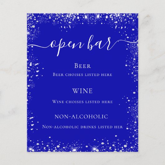 Hochzeitsmenü des Royal Blue Glitzer Bar Flyer (Vorne)