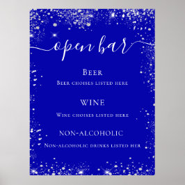 Hochzeitsmenü des Royal Blue Glitzer Bar Poster