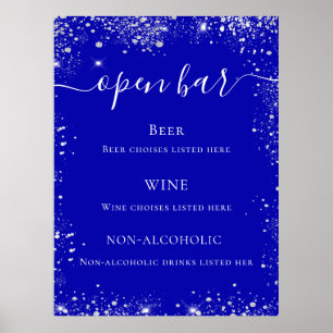 Hochzeitsmenü des Royal Blue Glitzer Bar Poster