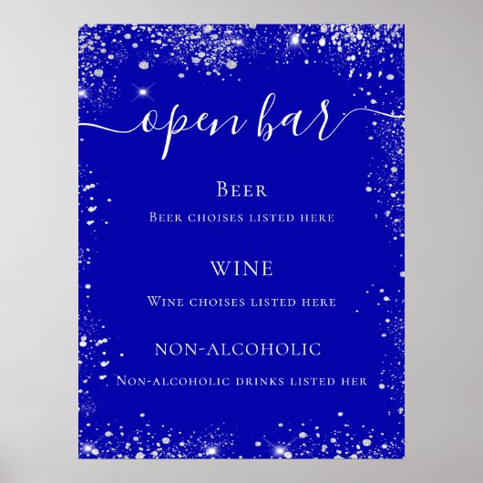 Hochzeitsmenü des Royal Blue Glitzer Bar Poster (Vorne)