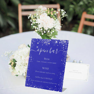 Hochzeitsmenü des Royal Blue Glitzer Bar Sockelschild