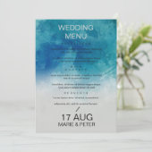 Hochzeitsmenü des Watercolor Ocean Beach Einladung (Stehend Vorderseite)