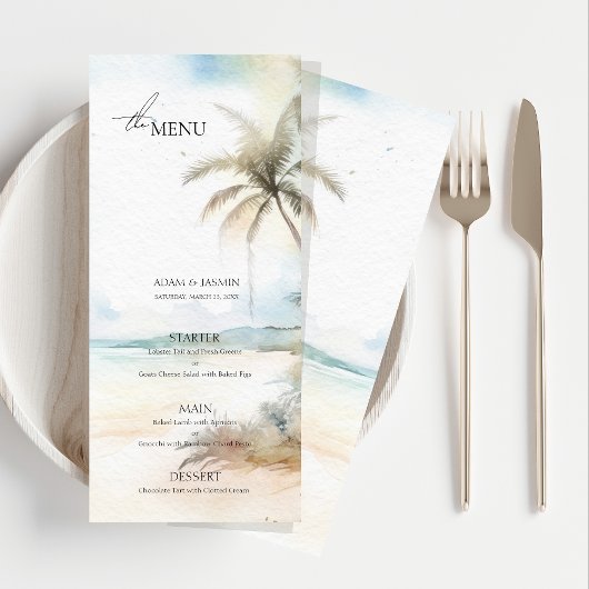 Hochzeitsmenü des Watercolor Tropical Beach Palme
