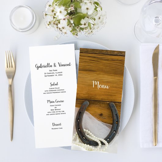 Hochzeitsmenü des Westerns von Horseshos und Perle Menükarte