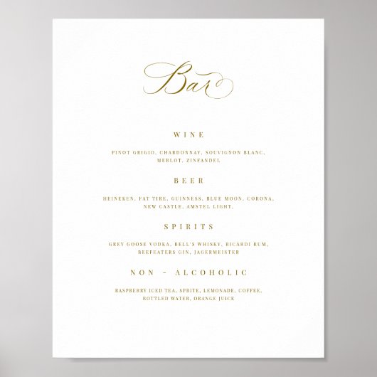 Hochzeitsmenü Drink Sign Empfang Poster (Vorne)