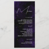 Hochzeitsmenü Dunkles Lila Magisches Gold Menükarte (Vorderseite)