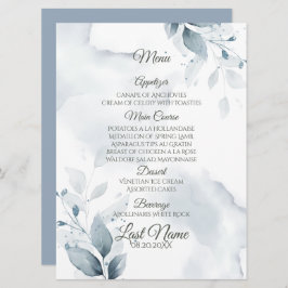Hochzeitsmenü | Dusty Blue Botanical Menu Menükarte