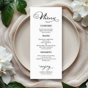 Hochzeitsmenü Elegante Schwarze Kalligraphie Menükarte