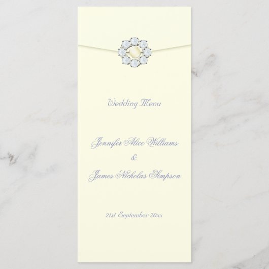 Hochzeitsmenü Elfenbein mit Diamanten und Perlen Menükarte (Vorderseite)