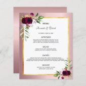 Hochzeitsmenü-florale bordeauxrote staubige Rose e (Vorne/Hinten)