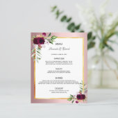 Hochzeitsmenü-florale bordeauxrote staubige Rose e (Stehend Vorderseite)