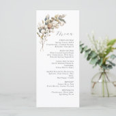 Hochzeitsmenü für Baumwolle und Eukalyptus Menükarte (Stehend Vorderseite)