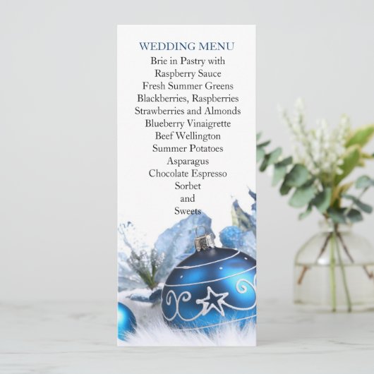 Hochzeitsmenü für den blauen Winter Menükarte (Stehend Vorderseite)