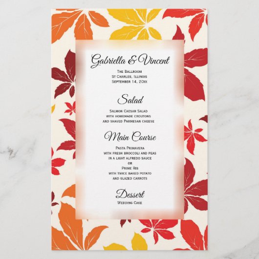 Hochzeitsmenü für helle Herbstlaube (Vorderseite)