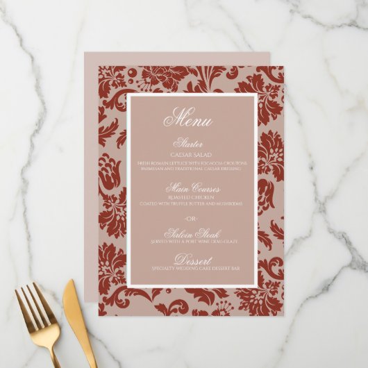 Hochzeitsmenü für Kupferrost Menükarte (Vorderseite/Rückseite Beispiel)