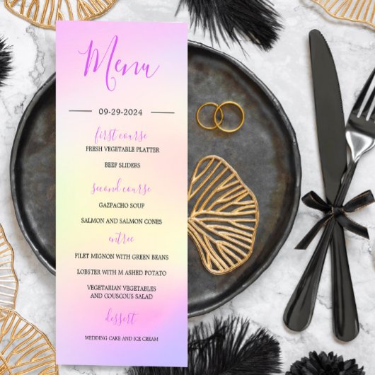 Hochzeitsmenü für mehrfarbige Gefärbte Krawatte Mo Menükarte