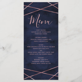 Hochzeitsmenü für Navy Blue & Rose Gold Geometric Menükarte