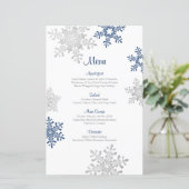 Hochzeitsmenü für Navy Blue Silver Snowflake (Stehend Vorderseite)