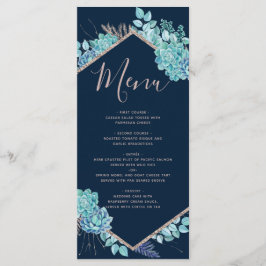 Hochzeitsmenü für Navy Blue Succules & Rose Gold Menükarte