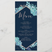 Hochzeitsmenü für Navy Blue Succules & Rose Gold Menükarte (Vorderseite)