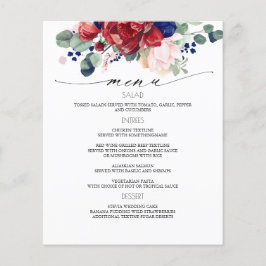 Hochzeitsmenü für Navy Blue und Burgund Red Floral Flyer