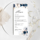 Hochzeitsmenü für Navy Blue und Dusty Rose Menükarte