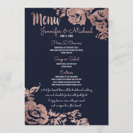 Hochzeitsmenü für Navy Blue und Rose Gold Floral Menükarte
